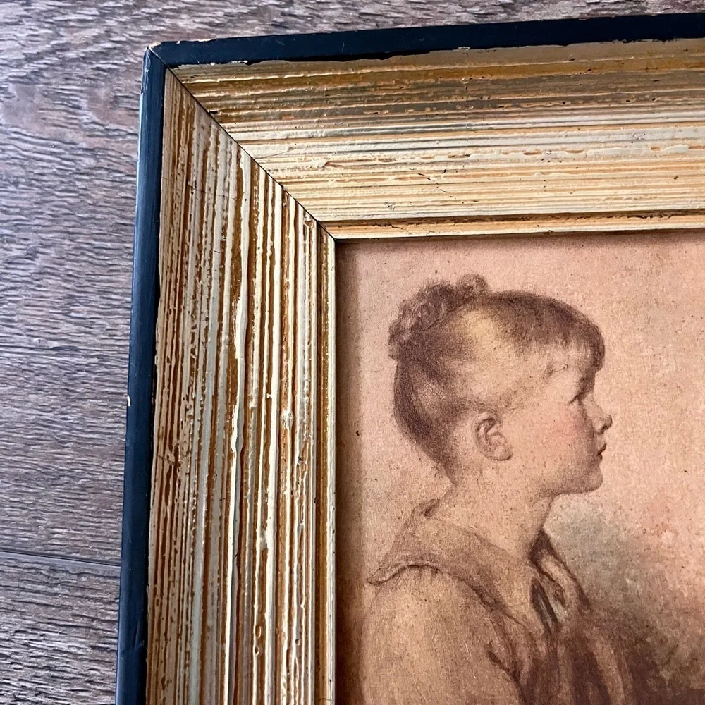 Vintage Gold and Black Framed Portrait - Sidney Bell”Charlotte “ 6/8 Inch